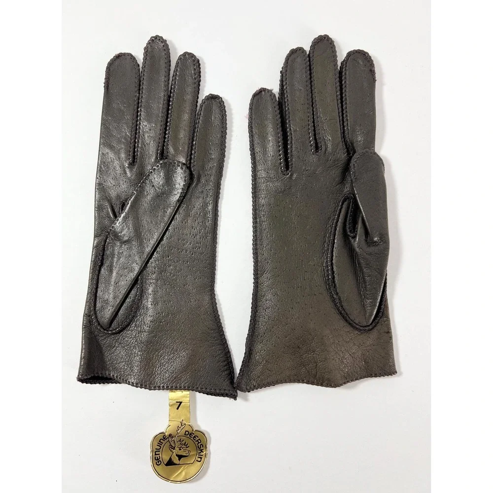 Deerskin leather gloves New with tags old stock vintage dark brown size 7 small